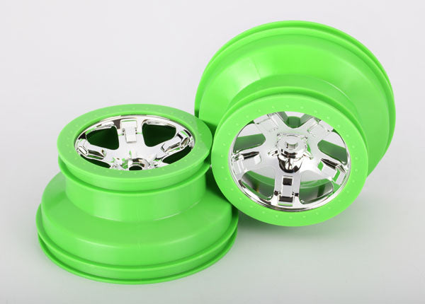 Traxxas Dual Profile Short Course Wheels (Chrome/Green) (2) (Slash Rear) 12mm Hex -  - Traxxas