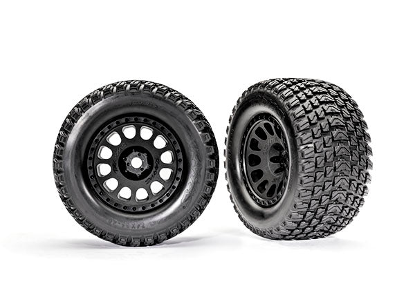 TRAXXAS Tires & wheels, assembled, glued (XRT™ Race black wheels, Gravix™ tires, foam inserts) (left & right) -  - Traxxas