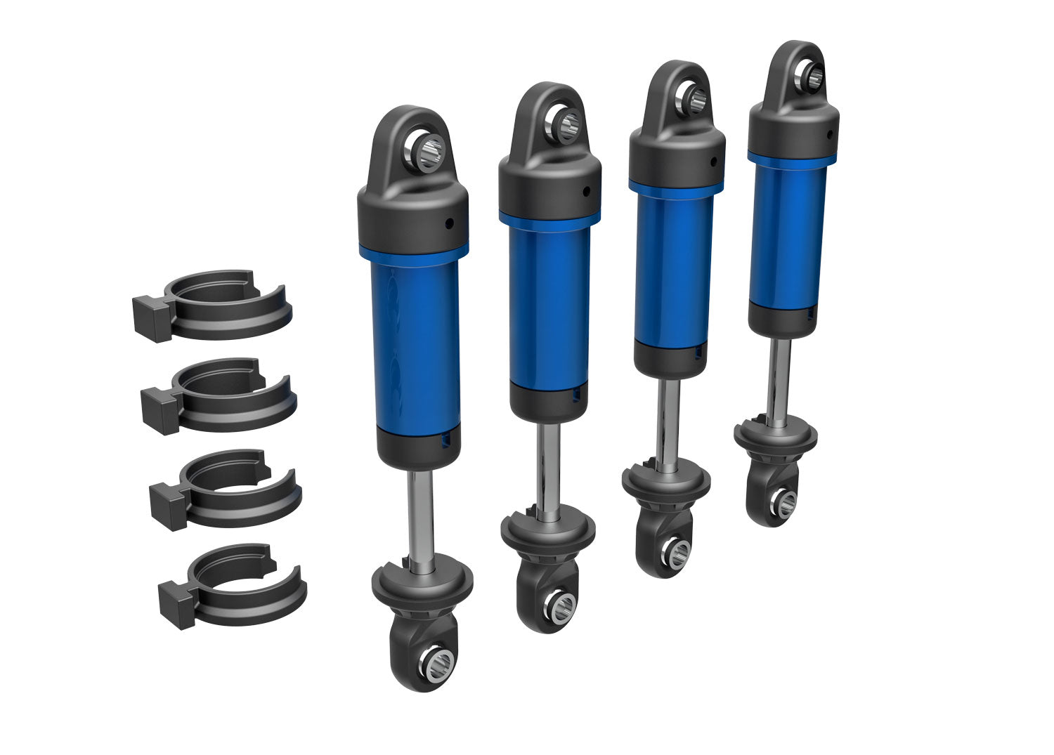 TRAXXAS Shocks, GTM, 6061-T6 aluminum (blue-anodized) (fully assembled w/o springs) (4) -  - Traxxas