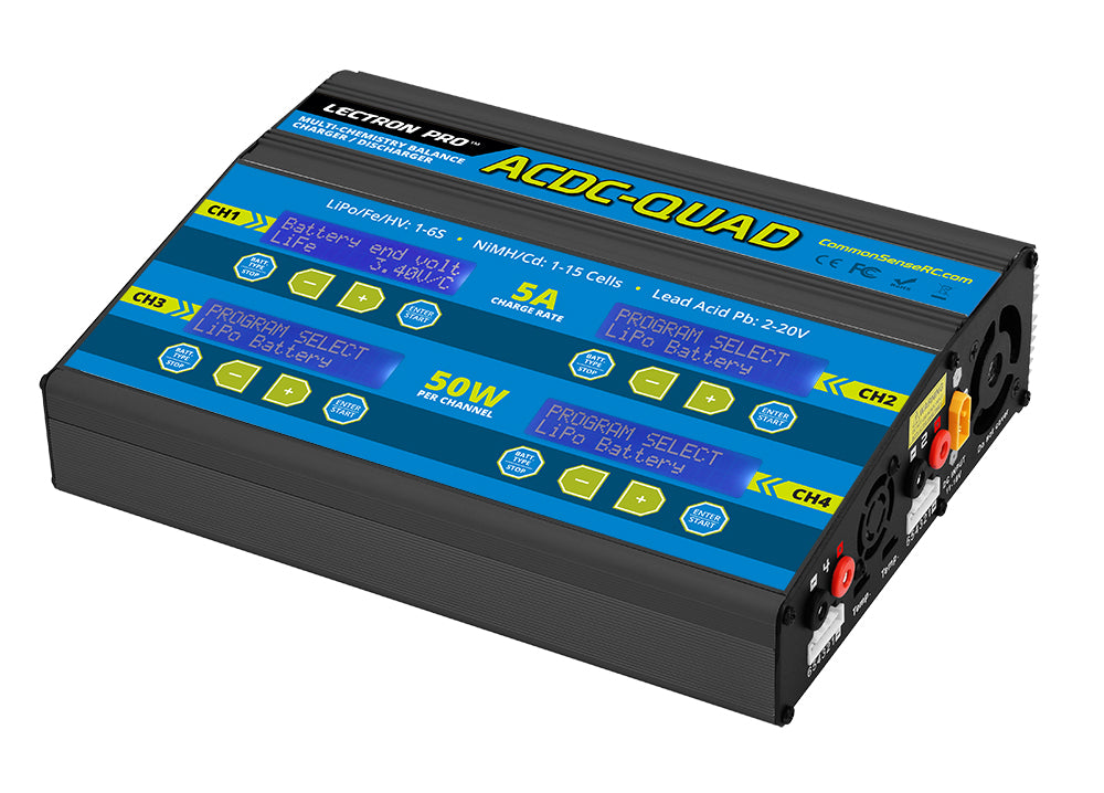 Common Sense RC Lectron Pro ACDC-QUAD - Four-Port Multi-Chemistry Balancing Charger (LiPo/LiFe/LiHV/NiMH) - Remote Control Toys - Common Sense RC
