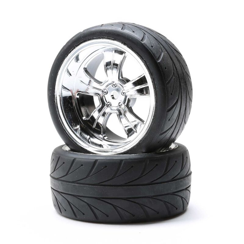 Losi 54x30mm Pre-Mounted Rear Tires w/5-Spoke Wheels (Chrome) (2) - Remote Control Toys - Horizon Hobbies, Inc.