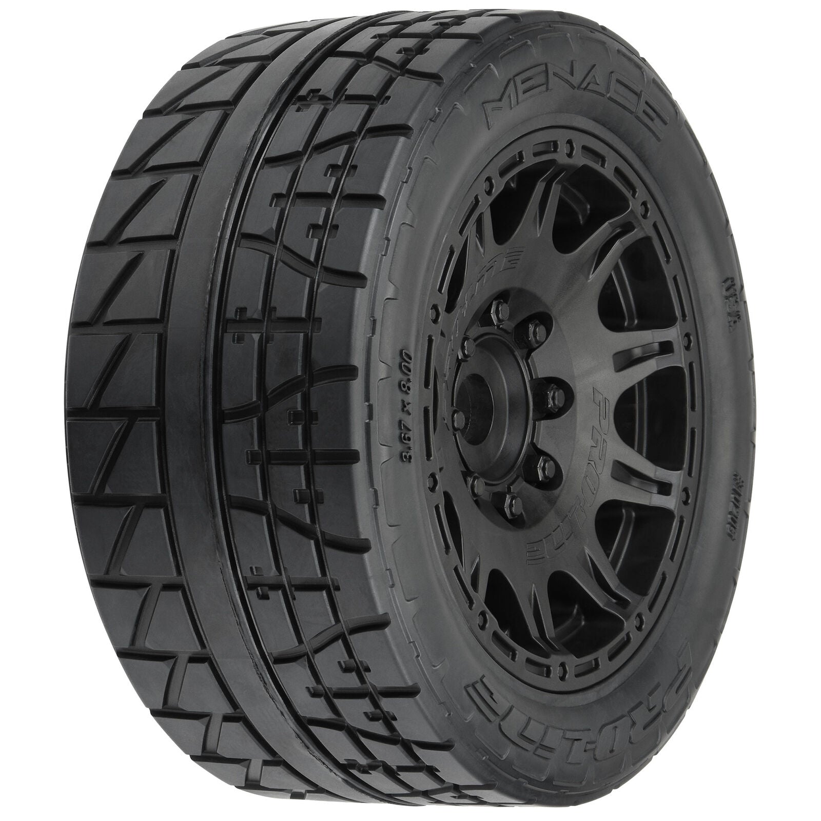 PROLINE 1/6 Menace HP BELTED Fr/Rr 5.7" MT Tires Mounted 24mm Blk Raid (2) -  - Horizon Hobbies, Inc.