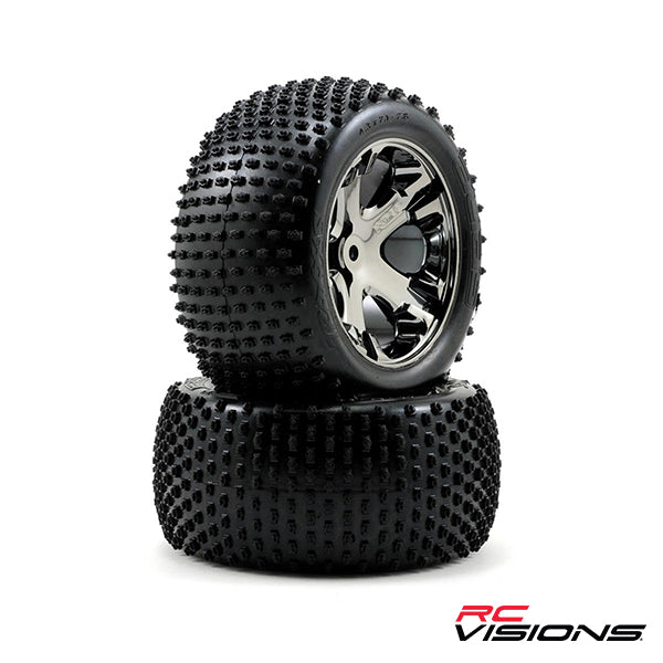 Traxxas Alias Rear Tires w/All-Star Wheels (2) (Black Chrome) (Standard) - Remote Control Toys - Traxxas
