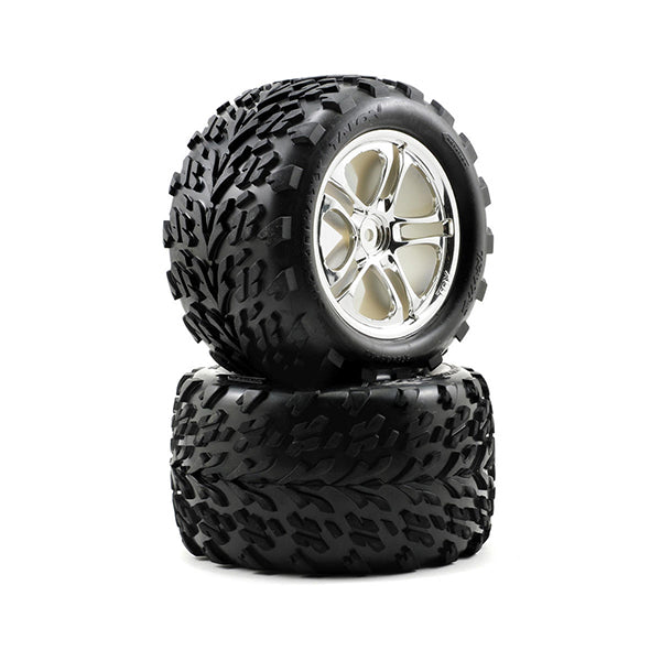 Traxxas Talon 3.8" Pre-Mounted Tires (Split Spoke) (2) (Revo 3.3) (Chrome) - Remote Control Toys - Traxxas