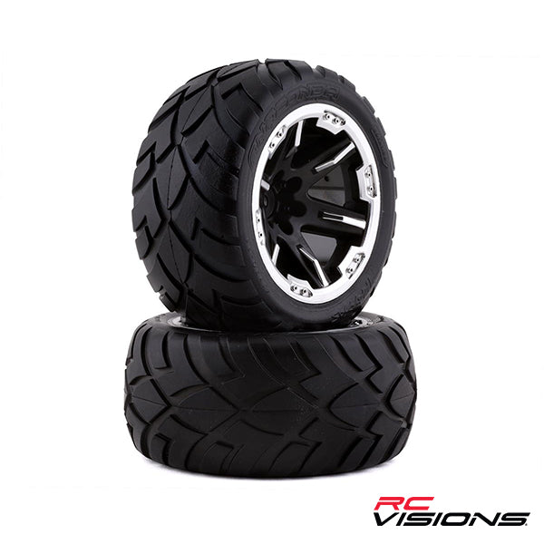 Traxxas Anaconda 2.8" Pre-Mounted Tires w/RXT Wheels (2) (Black Chrome) - Wheel/Tires - Traxxas