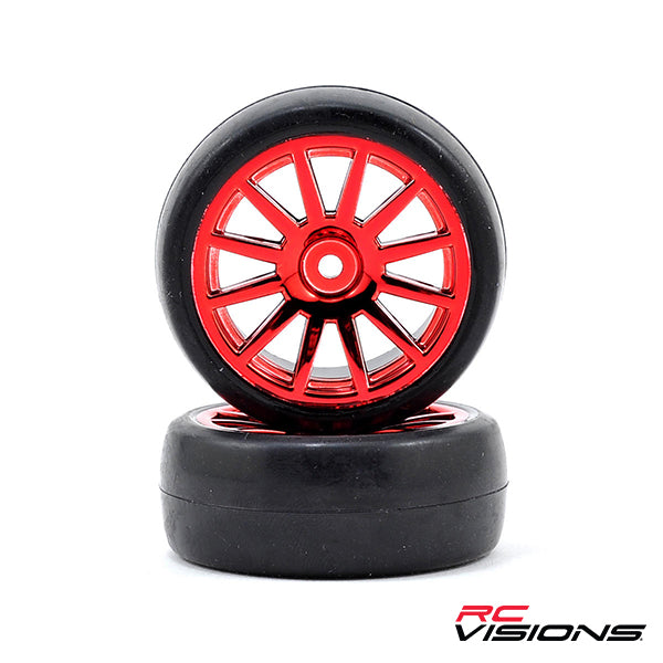 Traxxas LaTrax Pre-Mounted Slick Tires & 12-Spoke Wheels (Red Chrome) (2) - Remote Control Toys - Traxxas
