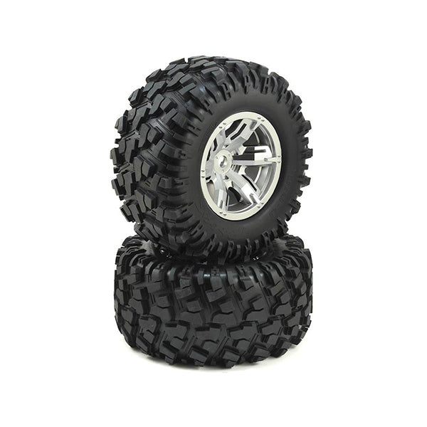 Traxxas X-Maxx Pre-Mounted Tires & Wheels (Satin Chrome) (2) - Remote Control Toys - Traxxas