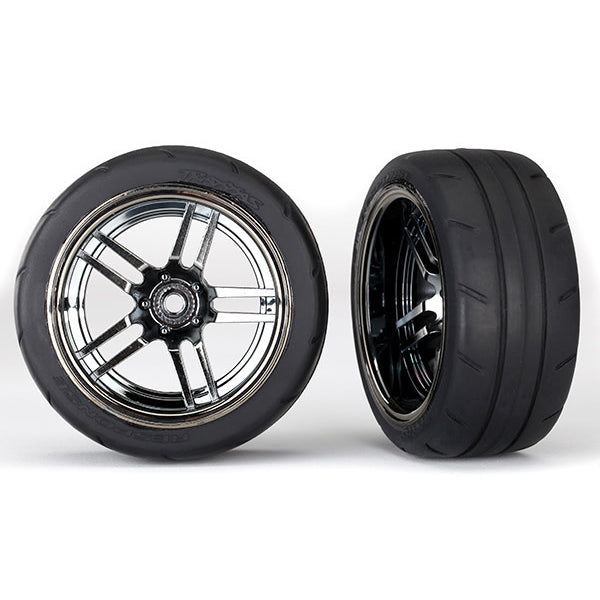 Traxxas 4-Tec 2.0 1.9" Response X-Tra Wide Rear Pre-Mounted Tires w/Split-Spoke Wheels (Black Chrome) (2) - Remote Control Toys - Traxxas