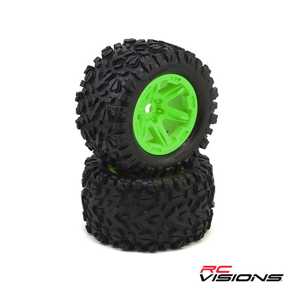 Traxxas Talon EXT Tires 3.8" Pre-Mounted Monster Truck Tires (2) (Green) (17mm Splined Hex) - Wheel/Tires - Traxxas