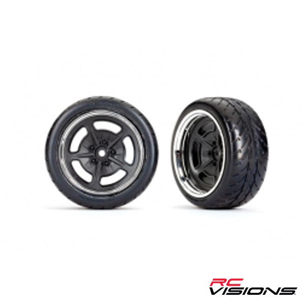 Traxxas Tires / wheels, assembled (blk w/ chrme whls) (wide, R) - Remote Control Toys - Traxxas