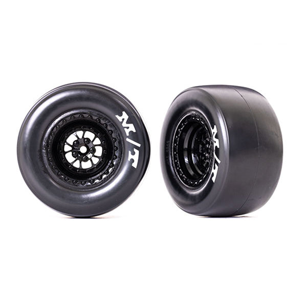 Traxxas Drag Slash Rear Pre-Mounted Sticky Tires (Gloss Black) (2) w/Weld Wheels & 12mm Hex -  - Traxxas