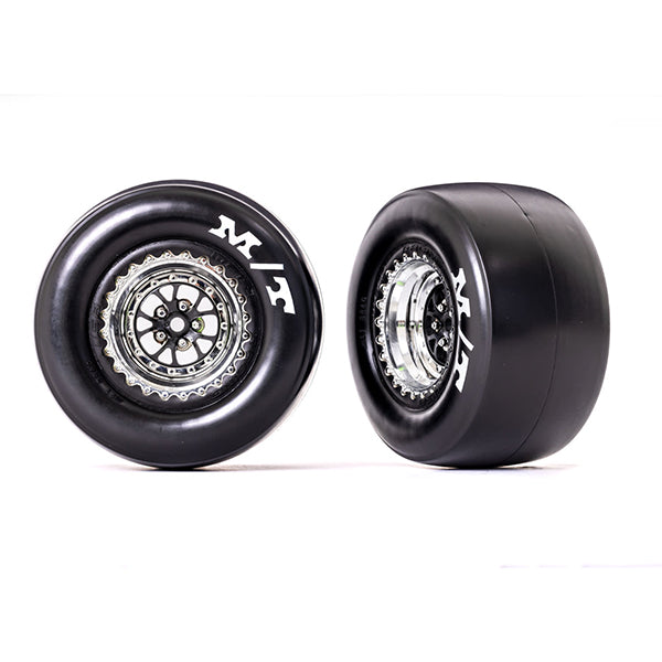 Traxxas Drag Slash Rear Pre-Mounted Sticky Tires (Black & Chrome) (2) w/Weld Wheels & 12mm Hex -  - Traxxas