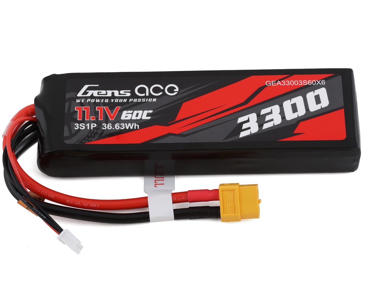 Gens Ace 3s LiPo Battery 60C (11.1V/3300mAh) w/XT-60 Connector -  - AMain Distributing