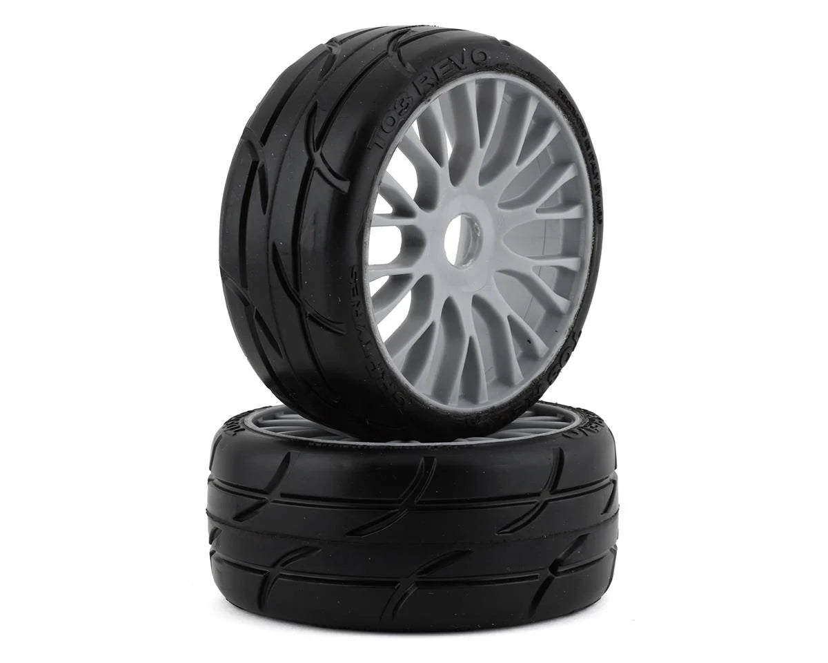 GRP Tires GT - TO3 Revo Belted Pre-Mounted 1/8 Buggy Tires (Silver) (2) (XB1) w/FLEX Wheel -  - AMain Distributing