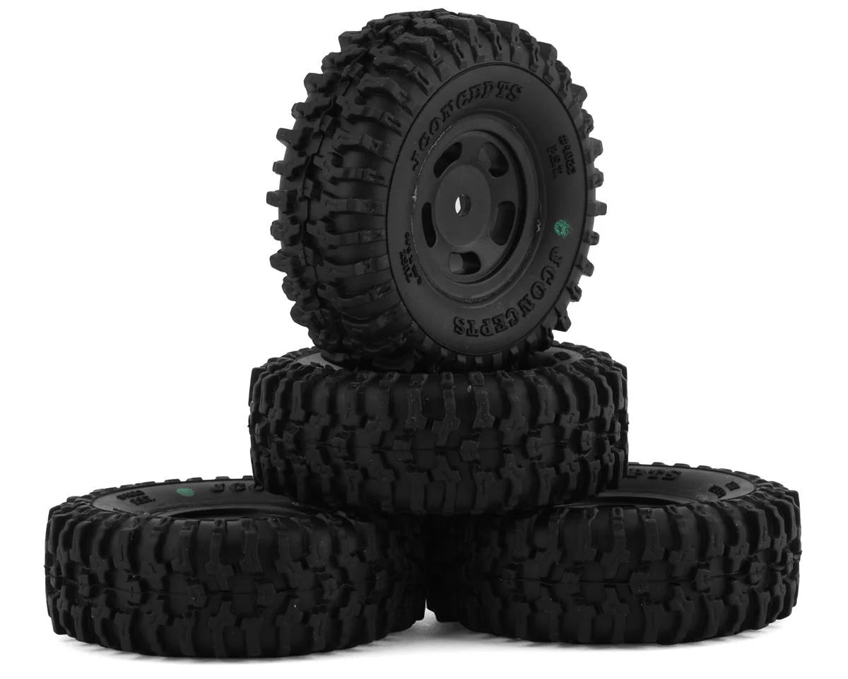 JConcepts SCX24 1.0" Tusk Pre-Mounted Tires w/Glide 5 Wheels (4) (Black) (Green) w/7mm Hex -  - AMain Distributing