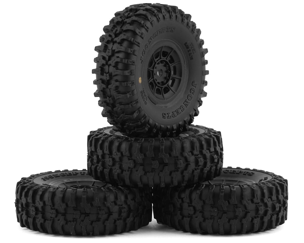 JConcepts Landmines 1.0" Pre-Mounted Tires w/Hazard Wheel (Black) (4) (Green) w/7mm Hex -  - AMain Distributing