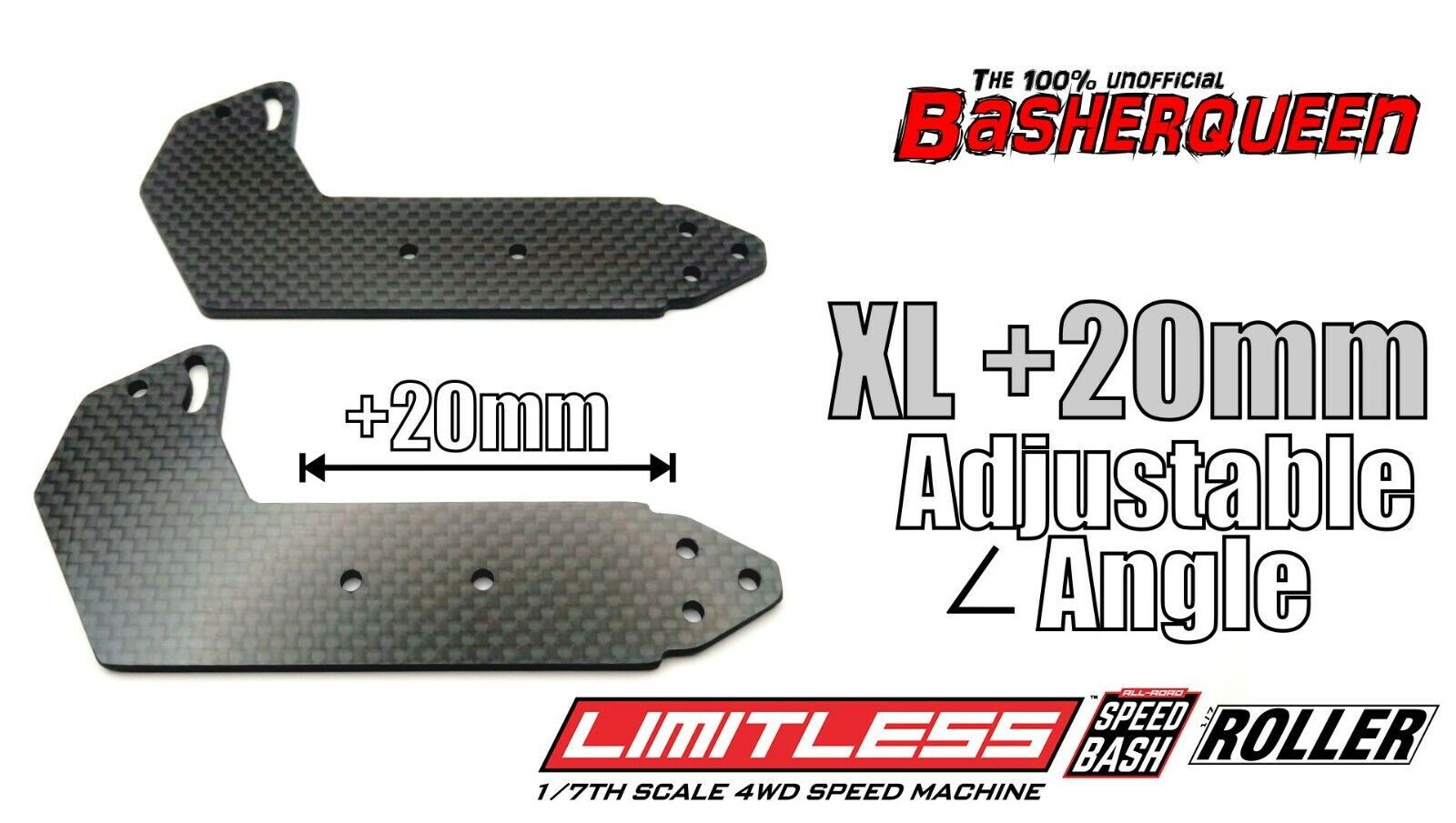 Basherqueen Rear Carbon Wing Mount XL (+20mm) Arrma Limitless - Adjustable Angle -  - BASHERQUEEN