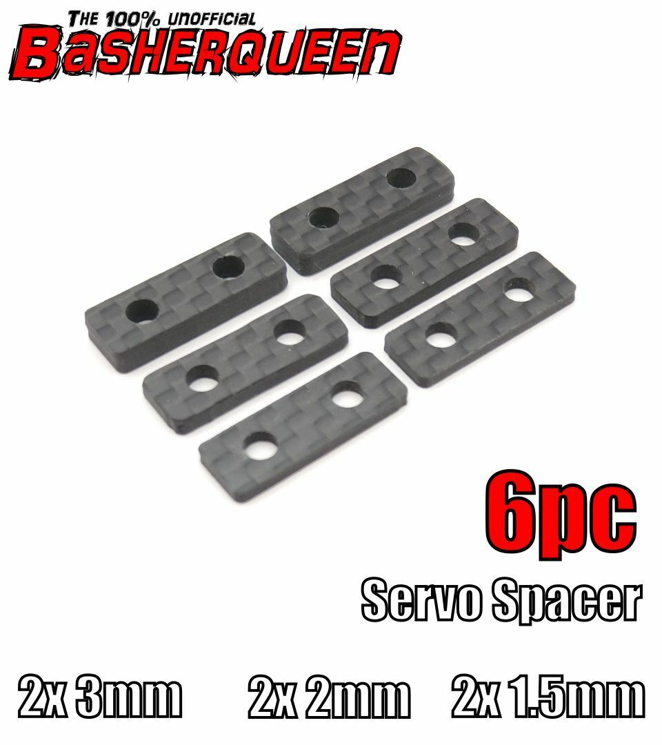 Basherqueen Carbon Fiber Servo Mount Spacer 6pc 20x7mm (2x3mm, 2x2mm, 2x1.5mm) -  - BASHERQUEEN