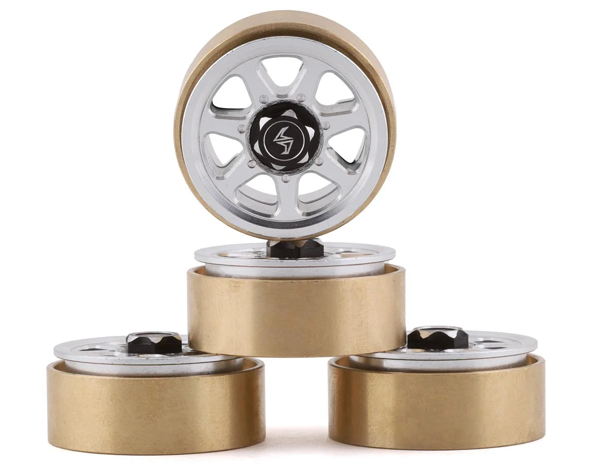 Samix SCX24 Aluminum & Brass 1.0" Beadlock Wheel Set w/Scale Hubs (Silver) (4) -  - Horizon Hobbies, Inc.