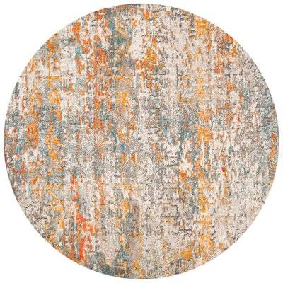 Gackle Abstract Gray/Orange Area Rug Wrought Studio Rug Size Round 8' P9_QICQUKSV