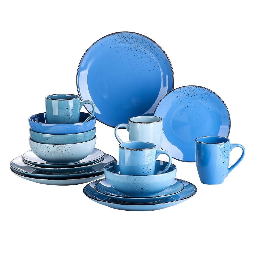 Vancasso Aqua Ceramic Blue 11-Piece Serving Dishes Including Serving Platter/Dessert Plate/Bowls/Matching Saucers I4_EIOHK25L
