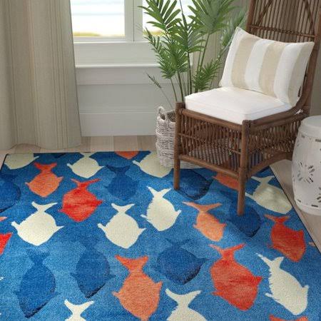 Breakwater Bay Wildermuth Coastal Catch Navy Area Rug, Blue K3_UNIUHDYZ