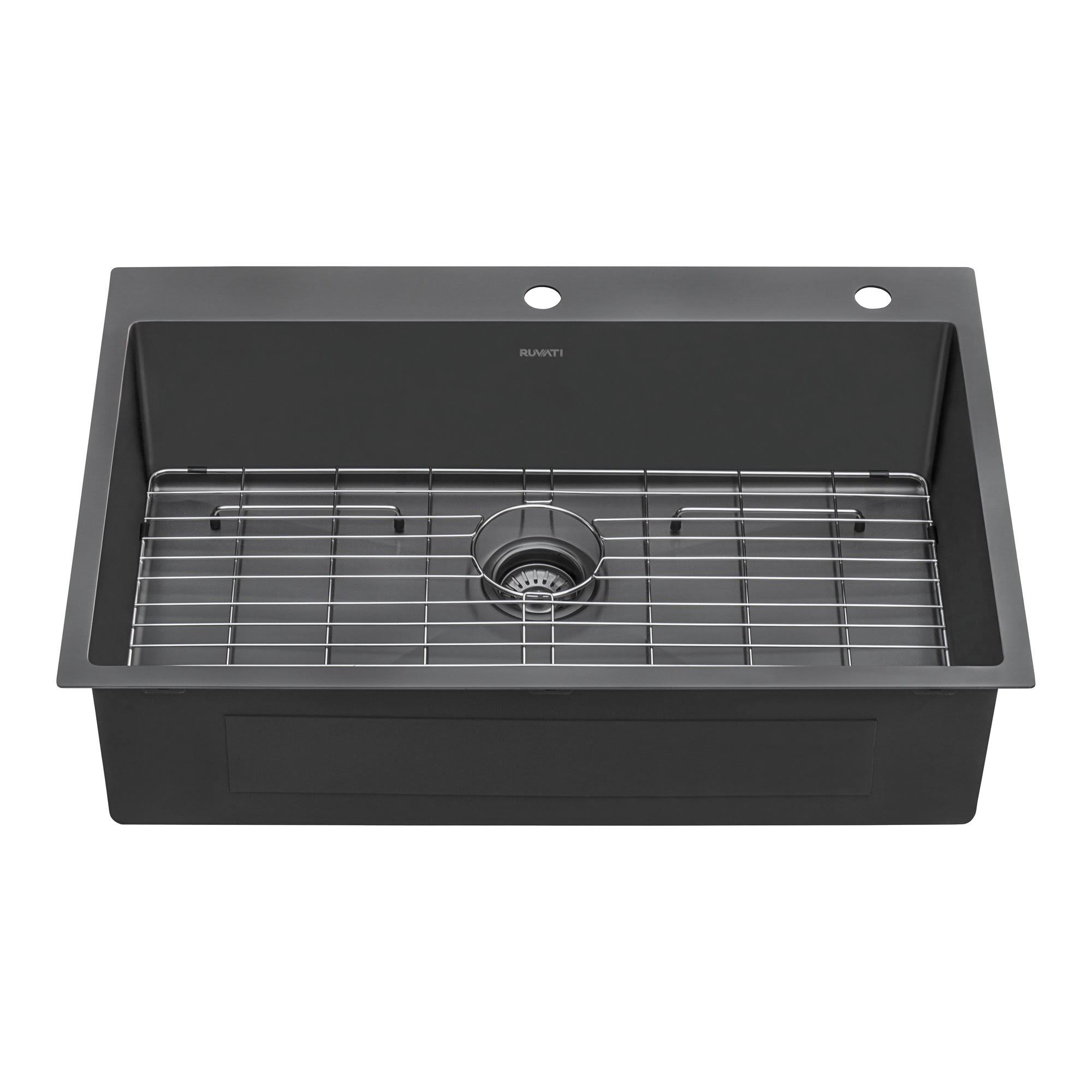 Ruvati 33 x 22 inch Black Kitchen Sink Drop-in 16 Gauge Topmount Gunmetal Stainless Steel Single Bowl - RVH5005BL BX_GO4YD2I8