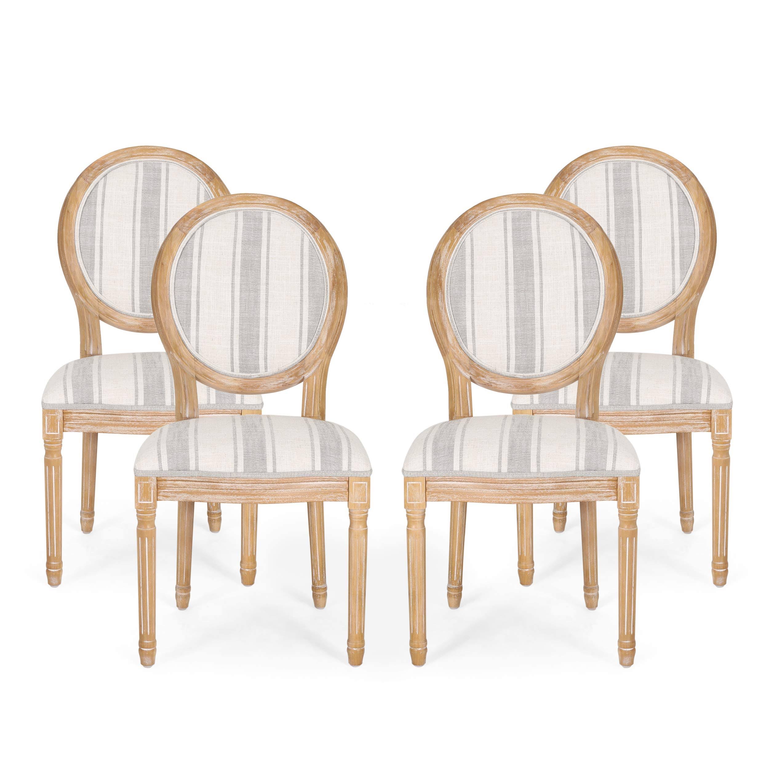 Christopher Knight Home Phinnaeus Dining Chair Set, Set of 4, Gray Stripes + Light Beige + Natural T6_AW2NDEHA
