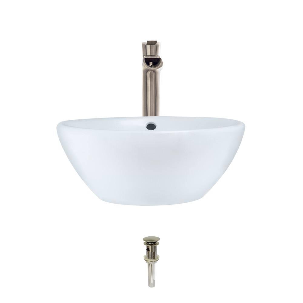 Mr Direct V2200 White Porcelain Brushed-Nickel Faucet and Pop-Up Drain Sink (731) M3_7MSLWSPJ