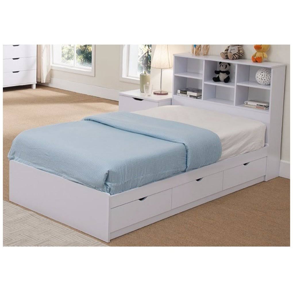 Benzara Modern Style Gleaming White Finish Twin Size Bookcase Six Open Shelves Headboard RE_QN2YP2S5