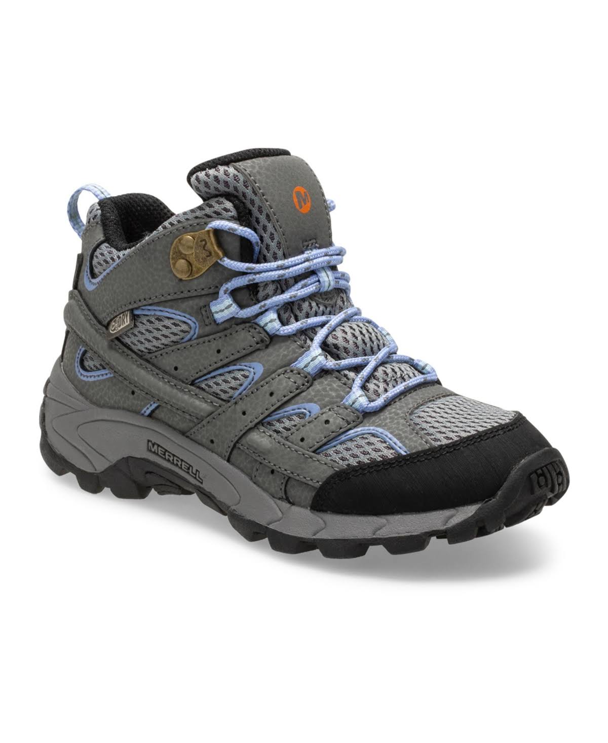 Merrell Kids Moab 2 Mid Waterproof (Little Kid/Big Kid) Grey/Periwinkle, Girl's, Size 6.5, Gray GW_8HO0J9ZS
