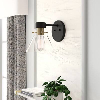 Alissa 1 - Light Dimmable Matte Black Armed Sconce Mercer41 EB_JFRMEP6G Alissa 1 - Light Dimmable Matte Black Armed Sconce Mercer41 EB_JFRMEP6G