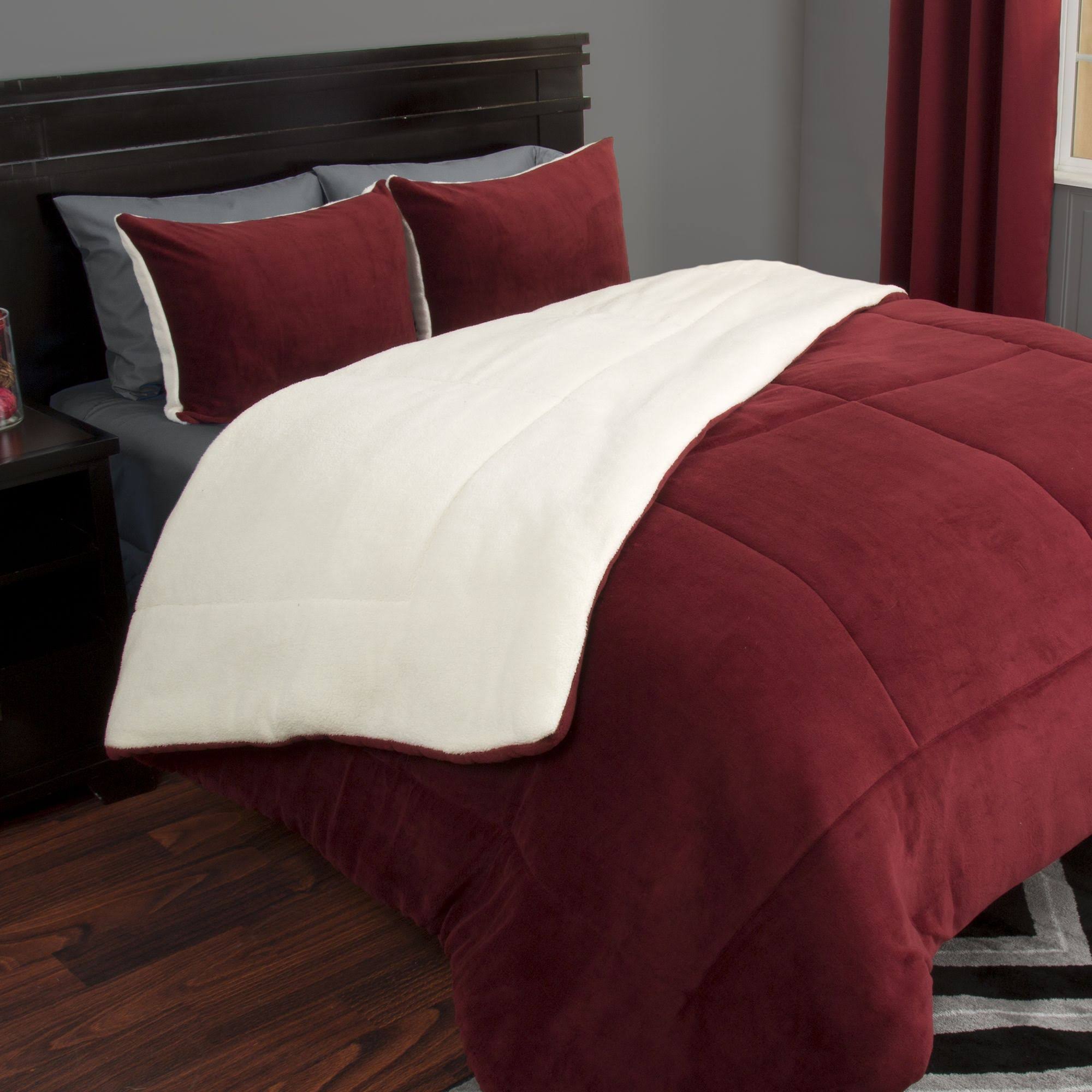 Lavish Home Sherpa/Fleece Comforter Set - Burgundy ZB_HYNJIZLC Lavish Home Sherpa/Fleece Comforter Set - Burgundy ZB_HYNJIZLC