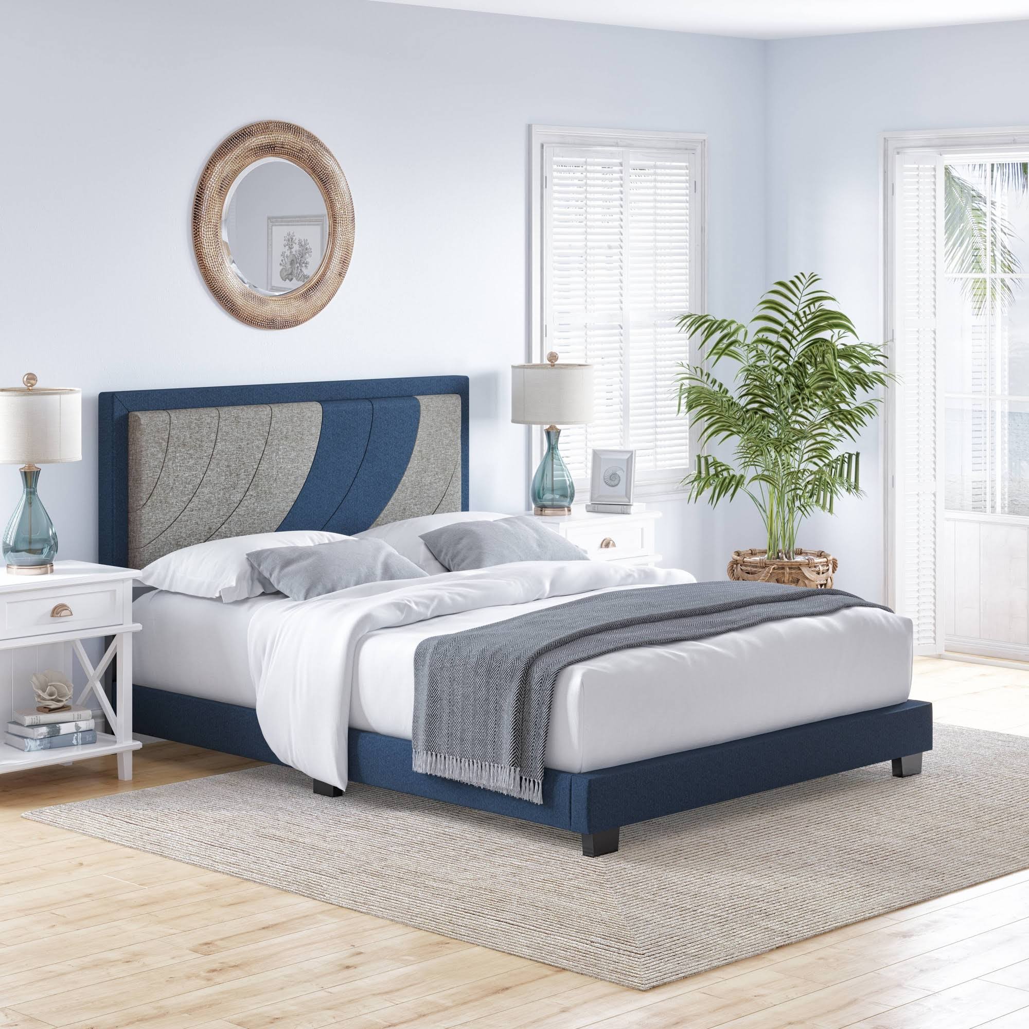 Full Becca Two-Toned Upholstered Platform Bed Blue/Gray Linen - Eco Dream MX_WD8LR2NQ Full Becca Two-Toned Upholstered Platform Bed Blue/Gray Linen - Eco Dream MX_WD8LR2NQ