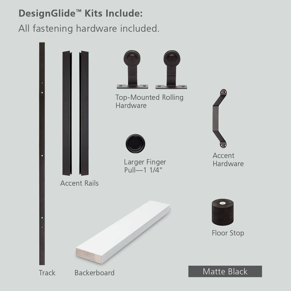JELD-WEN 84 in. DesignGlide Matte Black Soft-Close Barn Door Sliding Door Hardware Kit 81_R832UO9O JELD-WEN 84 in. DesignGlide Matte Black Soft-Close Barn Door Sliding Door Hardware Kit 81_R832UO9O