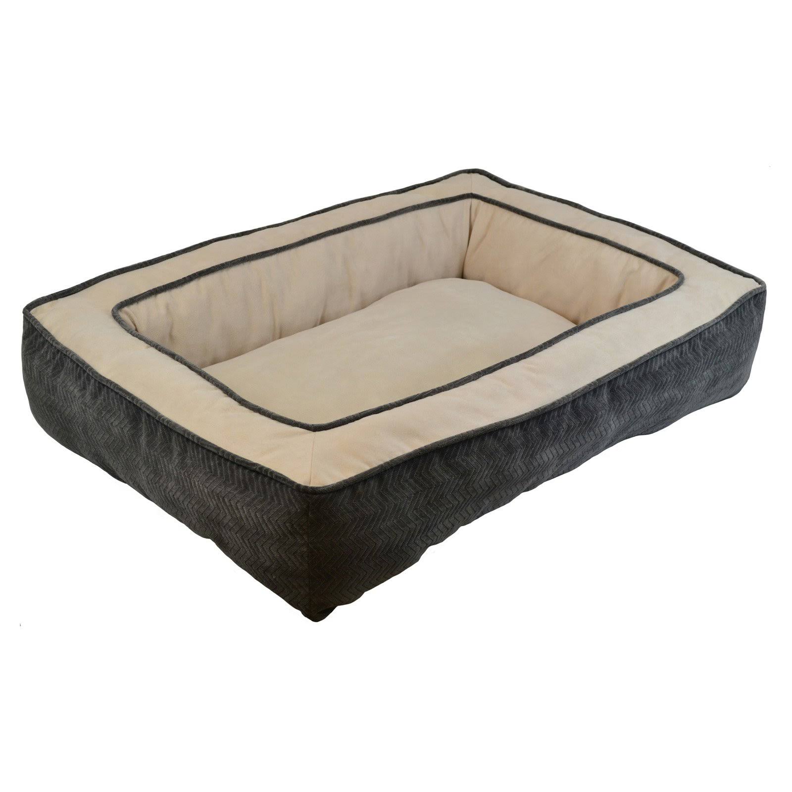 Chevron Chenille Gusset Low Bumper Pet Bed, Grey B2_DUCK3TWF