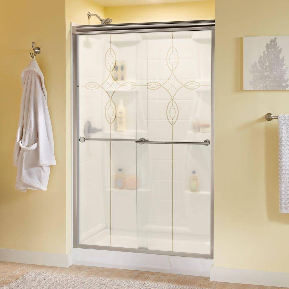 Delta Lyndall 48 in. x 70 in. Semi-Frameless Traditional Sliding Shower Door in Nickel with Tranquility Glass 2421984 AR_HH2CK1J8 Delta Lyndall 48 in. x 70 in. Semi-Frameless Traditional Sliding Shower Door in Nickel with Tranquility Glass 2421984 AR_HH2CK1J8
