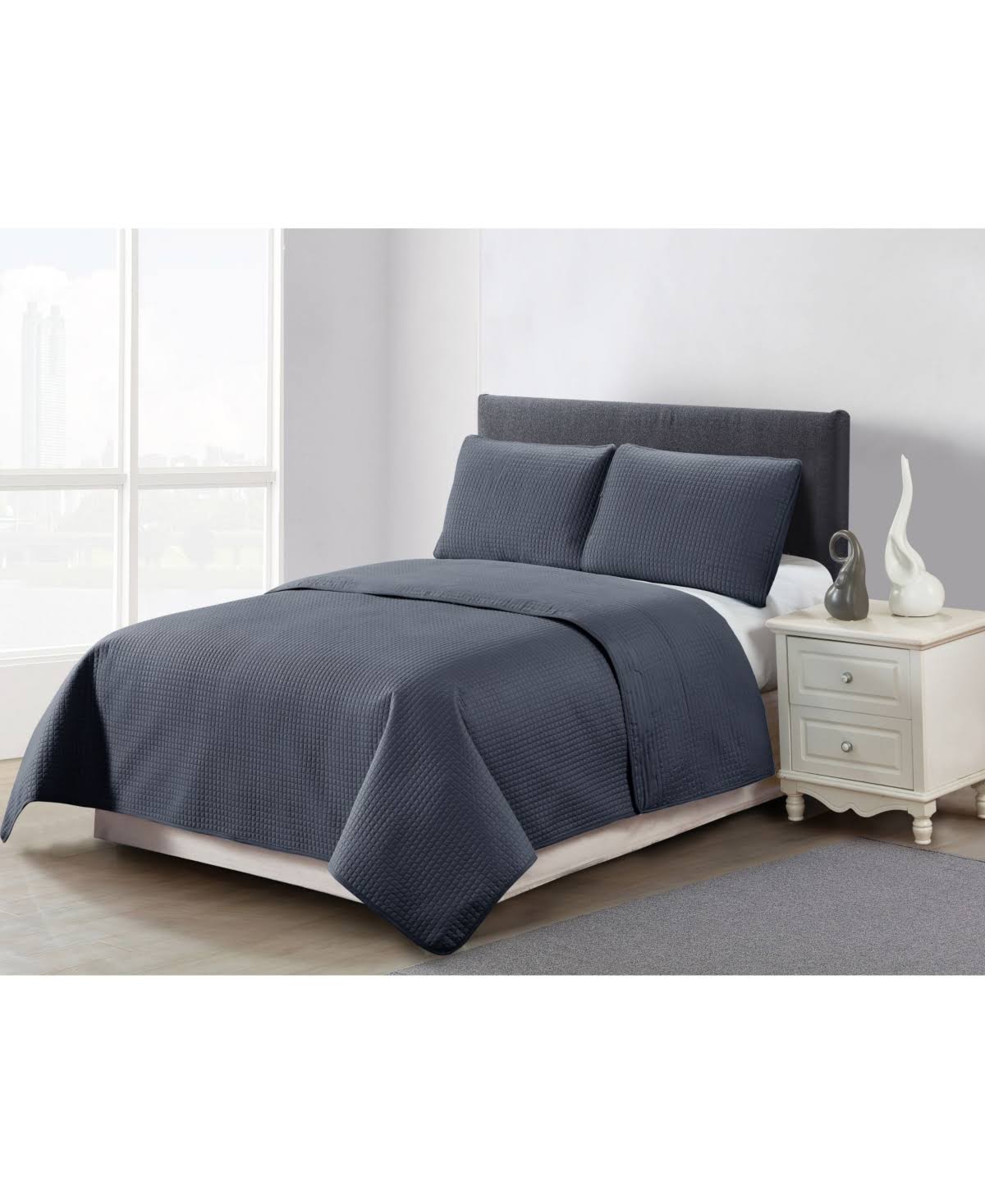 Harper Lane Carter Box Stitch 3-Piece Quilt Set Charcoal King X4_BQZZYSCH