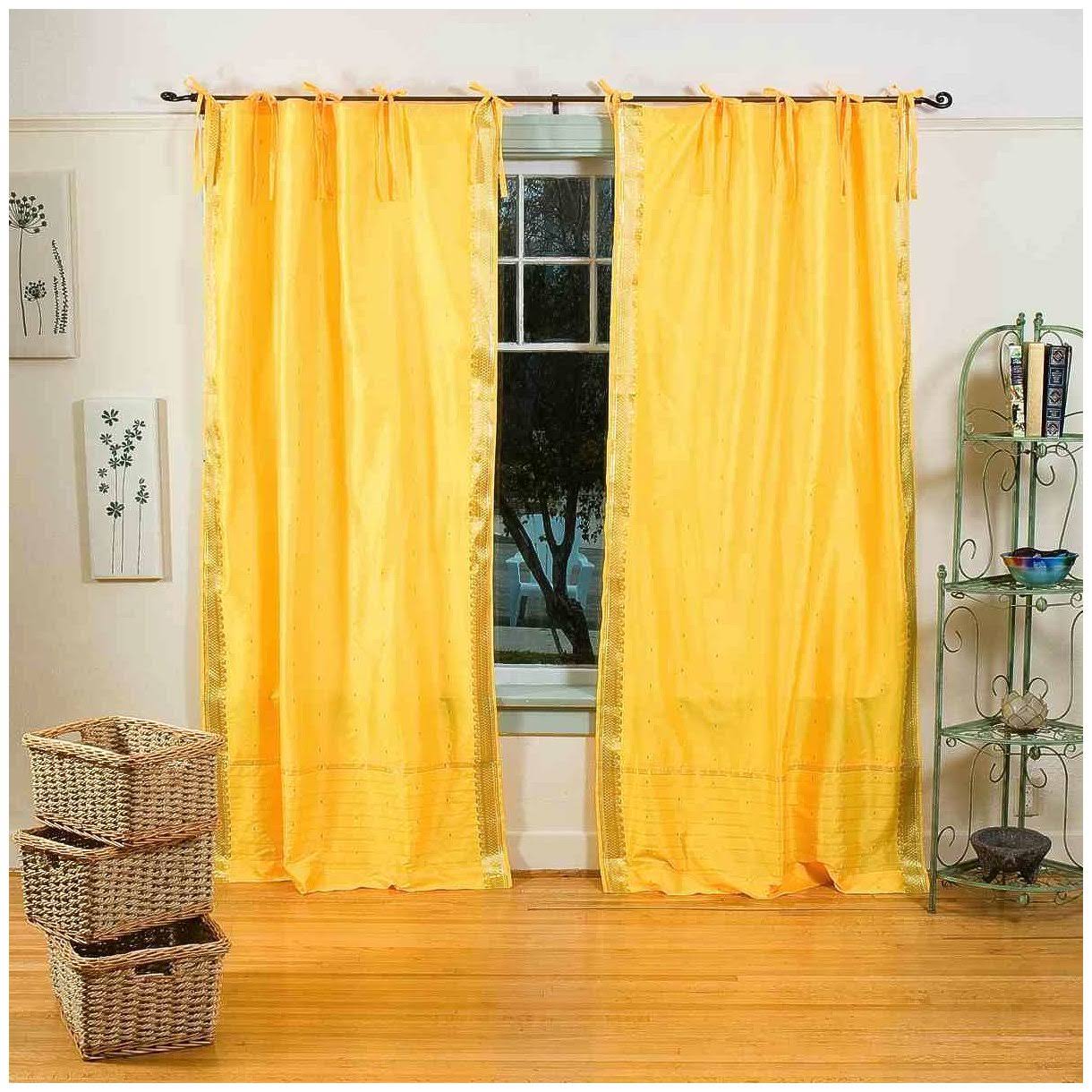 Yellow Tie Top Sheer Sari Curtain / Drape / Panel - 43W x 120L - Piece DO_S81BSH4E Yellow Tie Top Sheer Sari Curtain / Drape / Panel - 43W x 120L - Piece DO_S81BSH4E