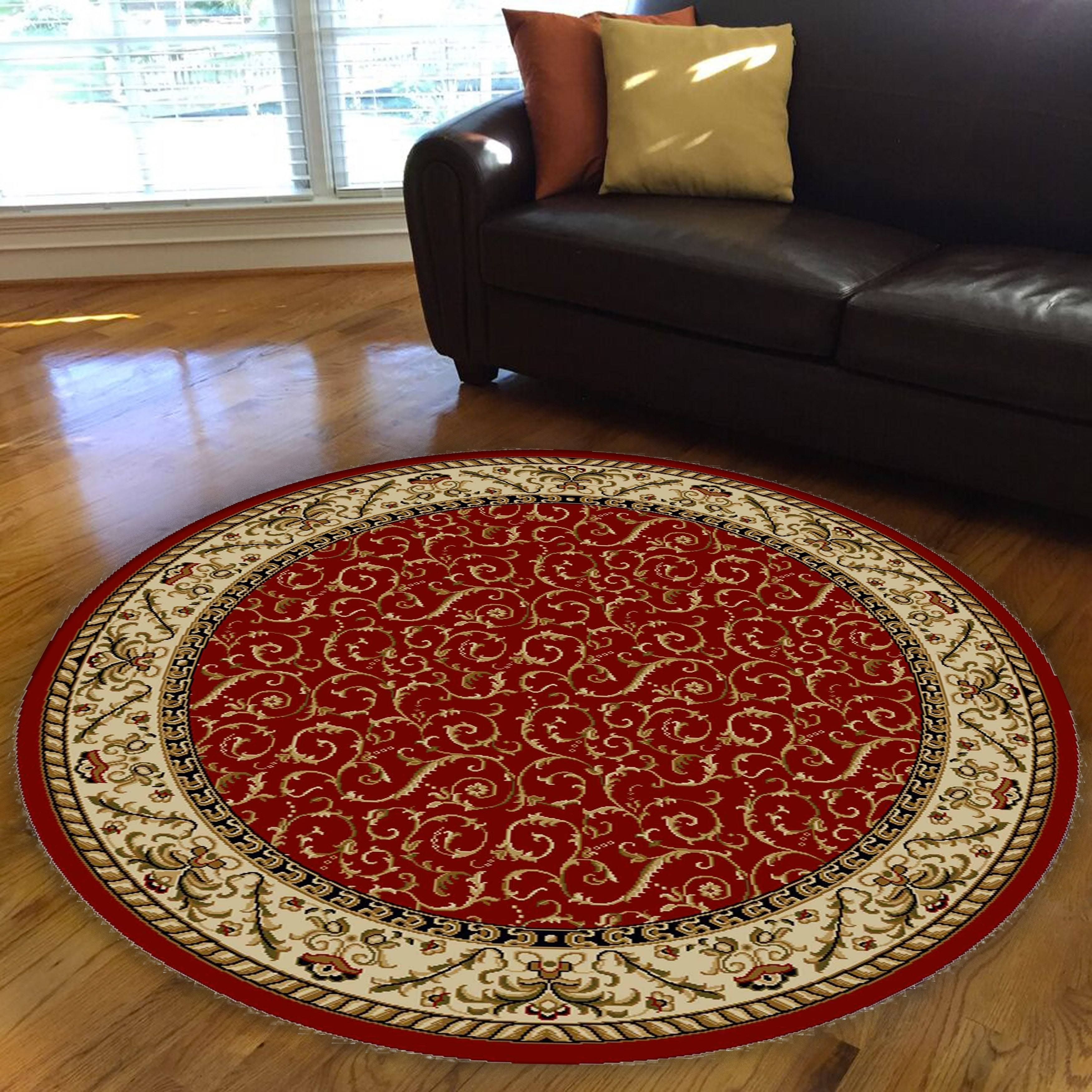 Admire Home Living Amalfi Scroll Area Rug (Red - 8' Round) QD_DZTZBYNP Admire Home Living Amalfi Scroll Area Rug (Red - 8' Round) QD_DZTZBYNP