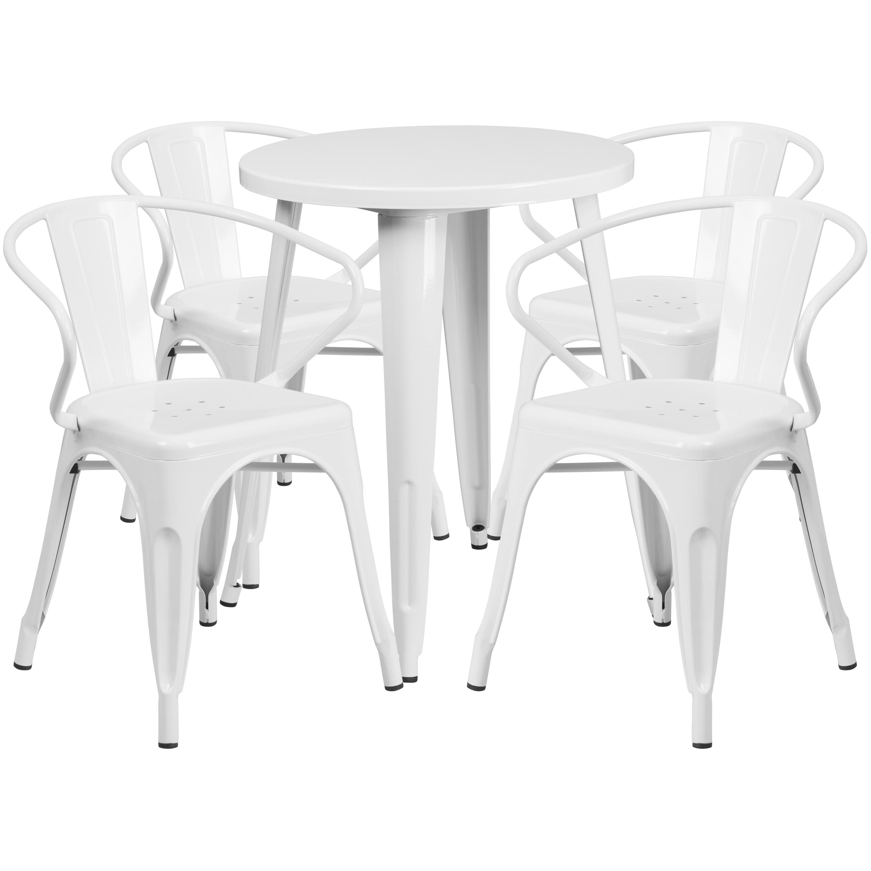 Flash Furniture 24 in. Round Metal Indoor/Outdoor Table Set with 4 Arm Chairs, White N6_XW8G6MFI Flash Furniture 24 in. Round Metal Indoor/Outdoor Table Set with 4 Arm Chairs, White N6_XW8G6MFI