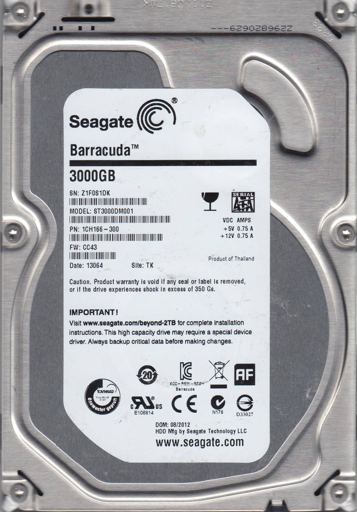 Seagate Barracuda St3000dm001 3tb 8.9cm Internal Hard Drive 3X_OD9P9PMJ Seagate Barracuda St3000dm001 3tb 8.9cm Internal Hard Drive 3X_OD9P9PMJ
