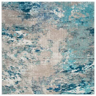 Rousselle Abstract Blue/Gray Area Rug Williston Forge Rug Size Square 4' KA_7HO8TVLC