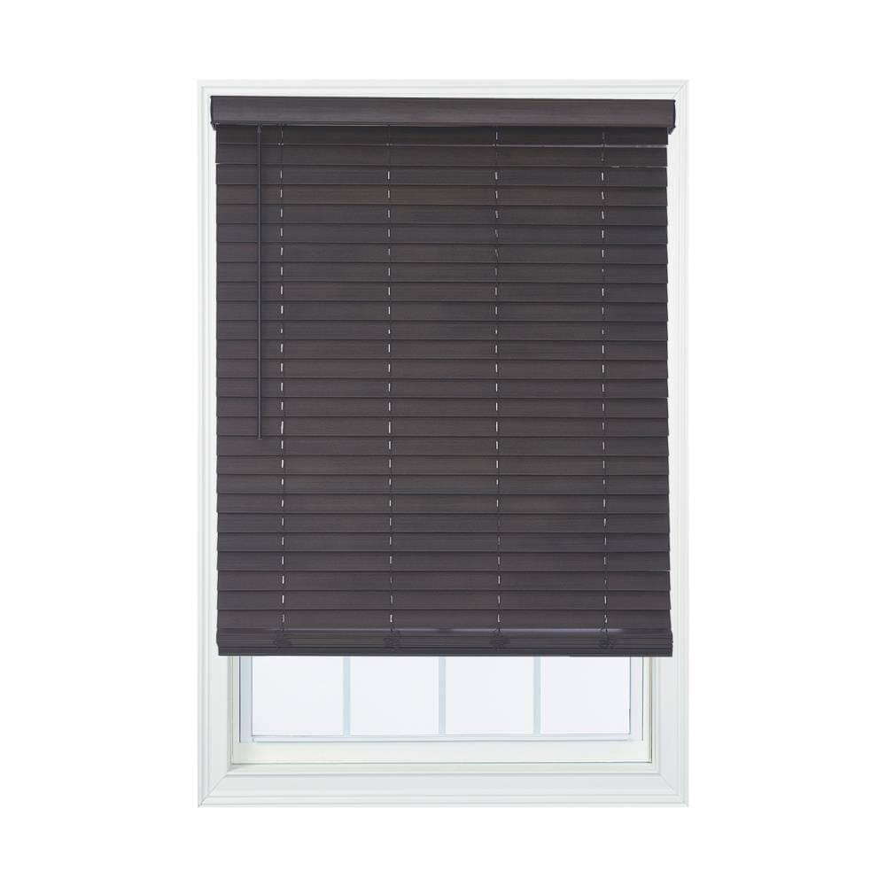 Allen + Roth 2-in Slat Width 55.25-in x 72-in Cordless Walnut Faux Wood Room Darkening Horizontal Blinds in Brown | DFWDD6072-55 P4_TSLYFT0G