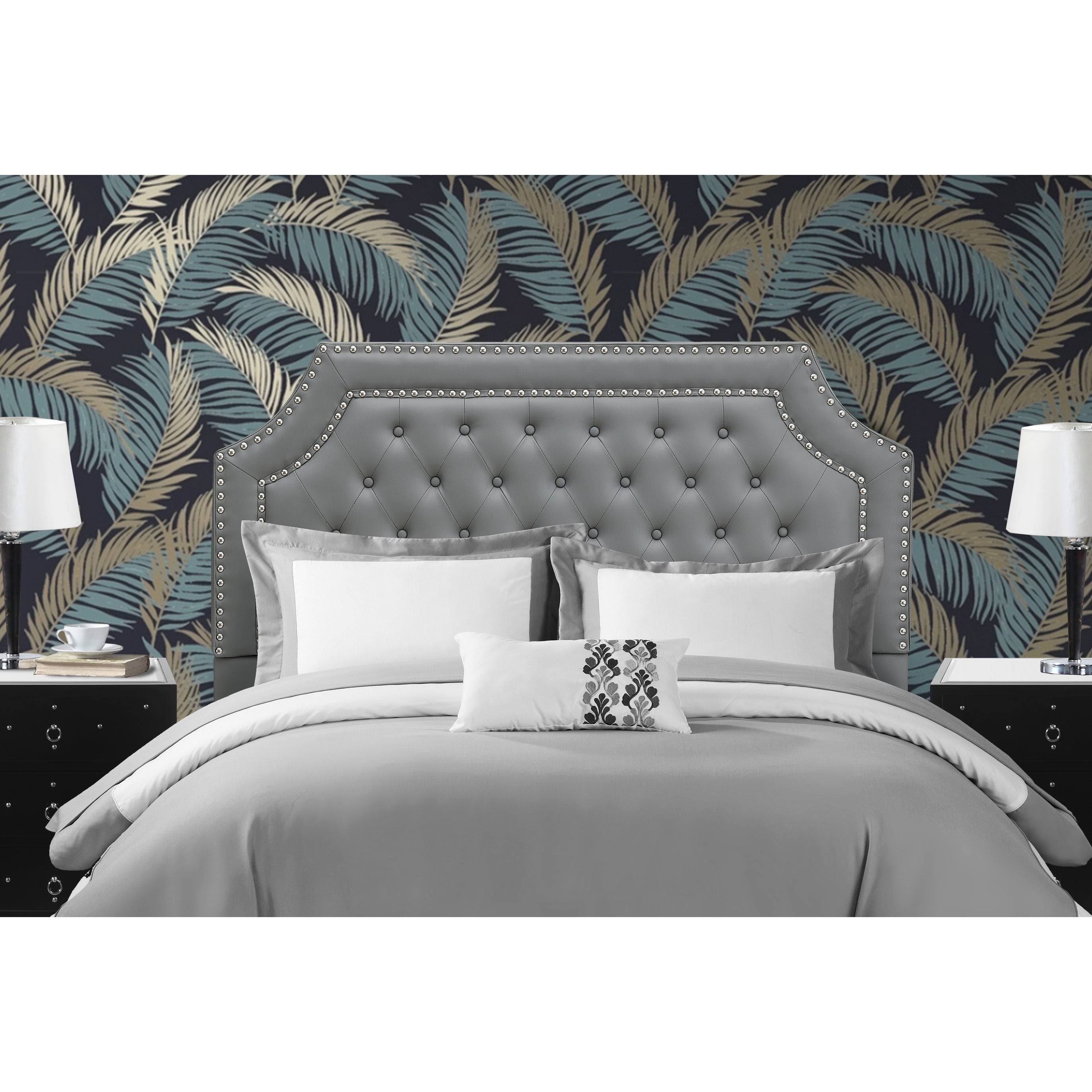 Chic Home FHB9663-US Modern Transitional Malan Headboard with PU Leather Upholstered Button Tufted Double Row Silver Nailhead Tr PX_OH41WSDA