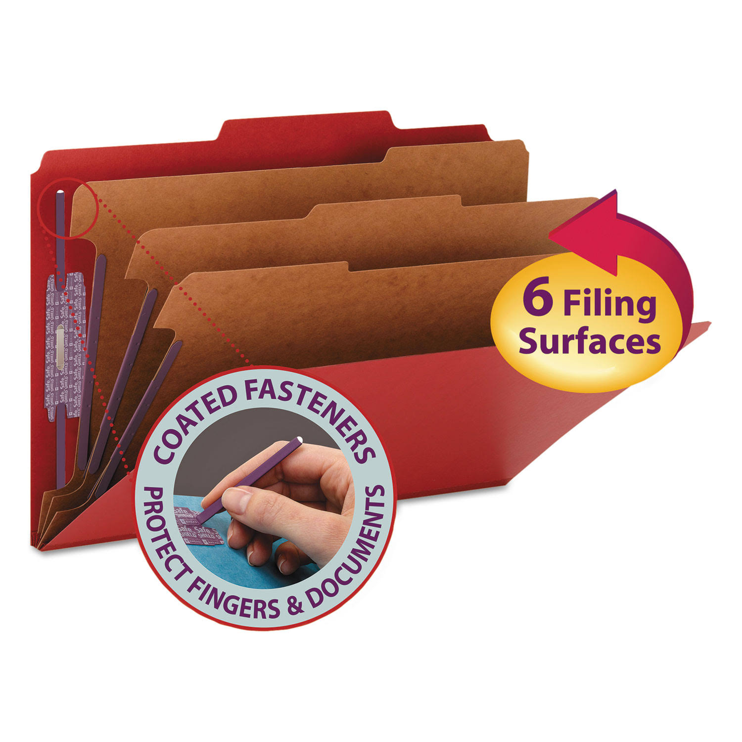 Smead Pressboard Classification Folders with SafeSHIELD Fasteners, Legal size, 3 Dividers, Red, 10/Box (19095) TH_ATKMGEOD Smead Pressboard Classification Folders with SafeSHIELD Fasteners, Legal size, 3 Dividers, Red, 10/Box (19095) TH_ATKMGEOD