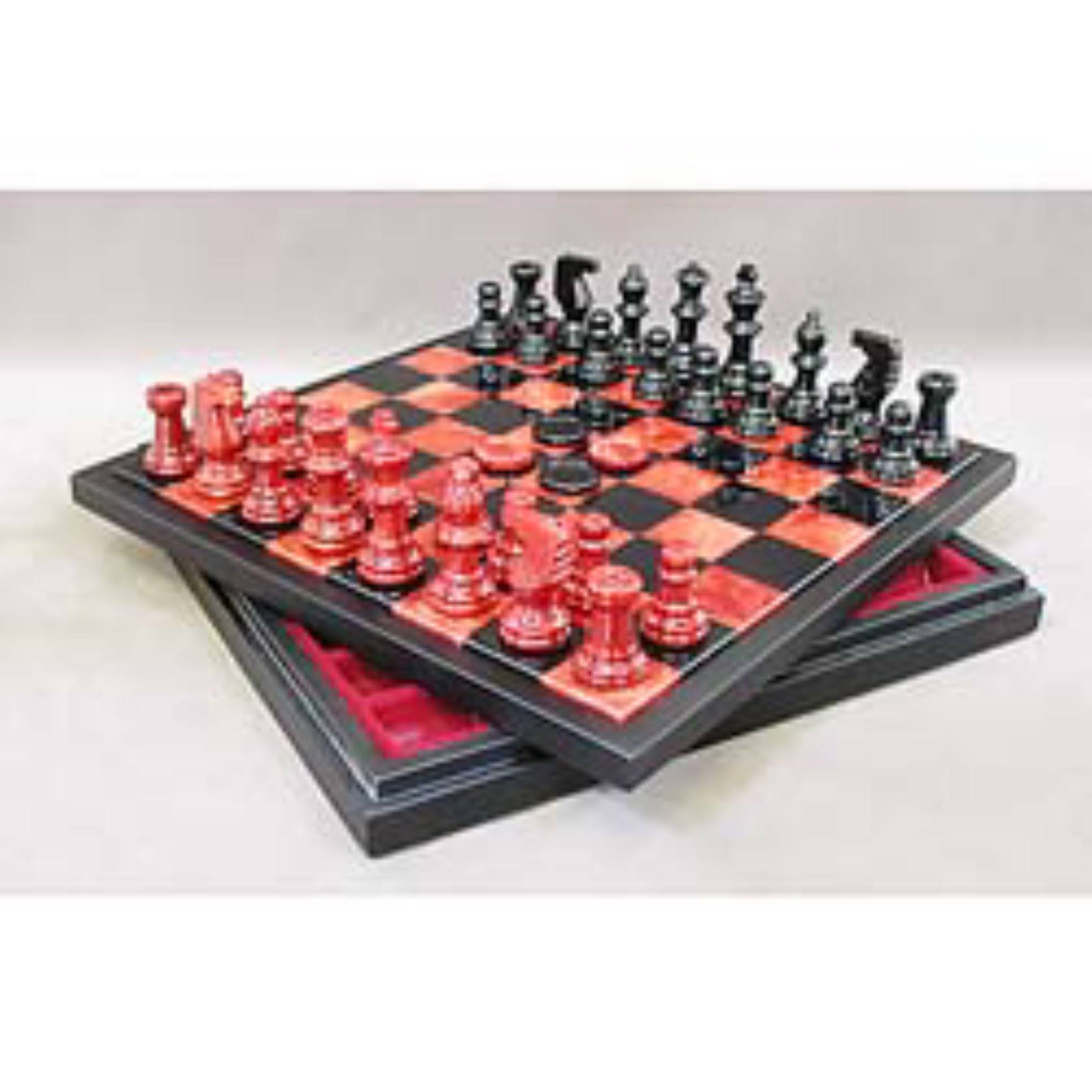Alabaster Chess Set with Wooden Chest Black/Red 13_SYCK5ZVI Alabaster Chess Set with Wooden Chest Black/Red 13_SYCK5ZVI