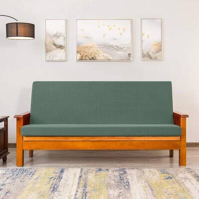 Textured Grid Stretchy Washable Box Cushion Futon Slipcover Red Barrel Studio Fabric Dark Cyan 6V_CUQYV82C