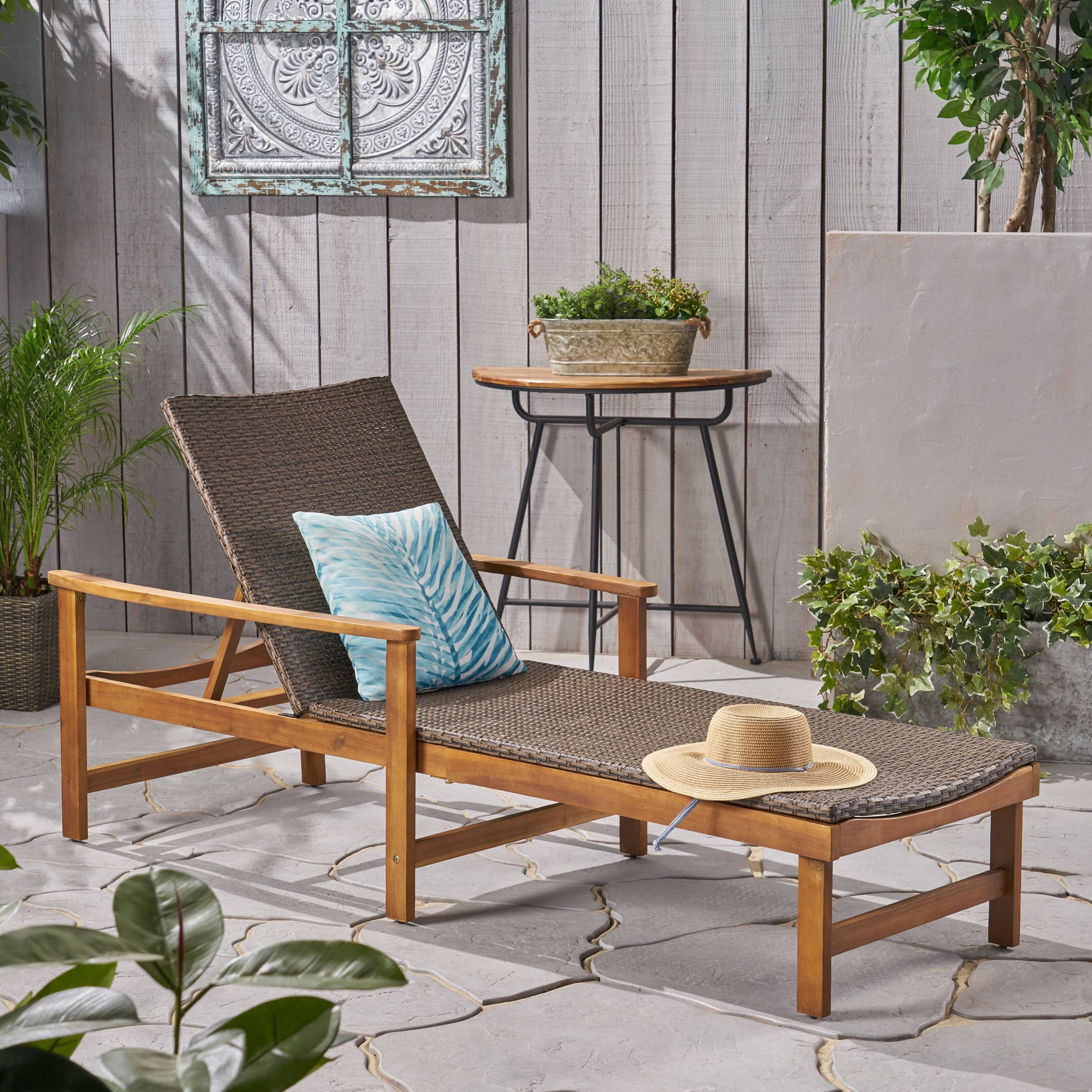Kyle Outdoor Rustic Acacia Wood Chaise Lounge with Wicker Seating Natural/Gray EH_DLRQXFA3 Kyle Outdoor Rustic Acacia Wood Chaise Lounge with Wicker Seating Natural/Gray EH_DLRQXFA3