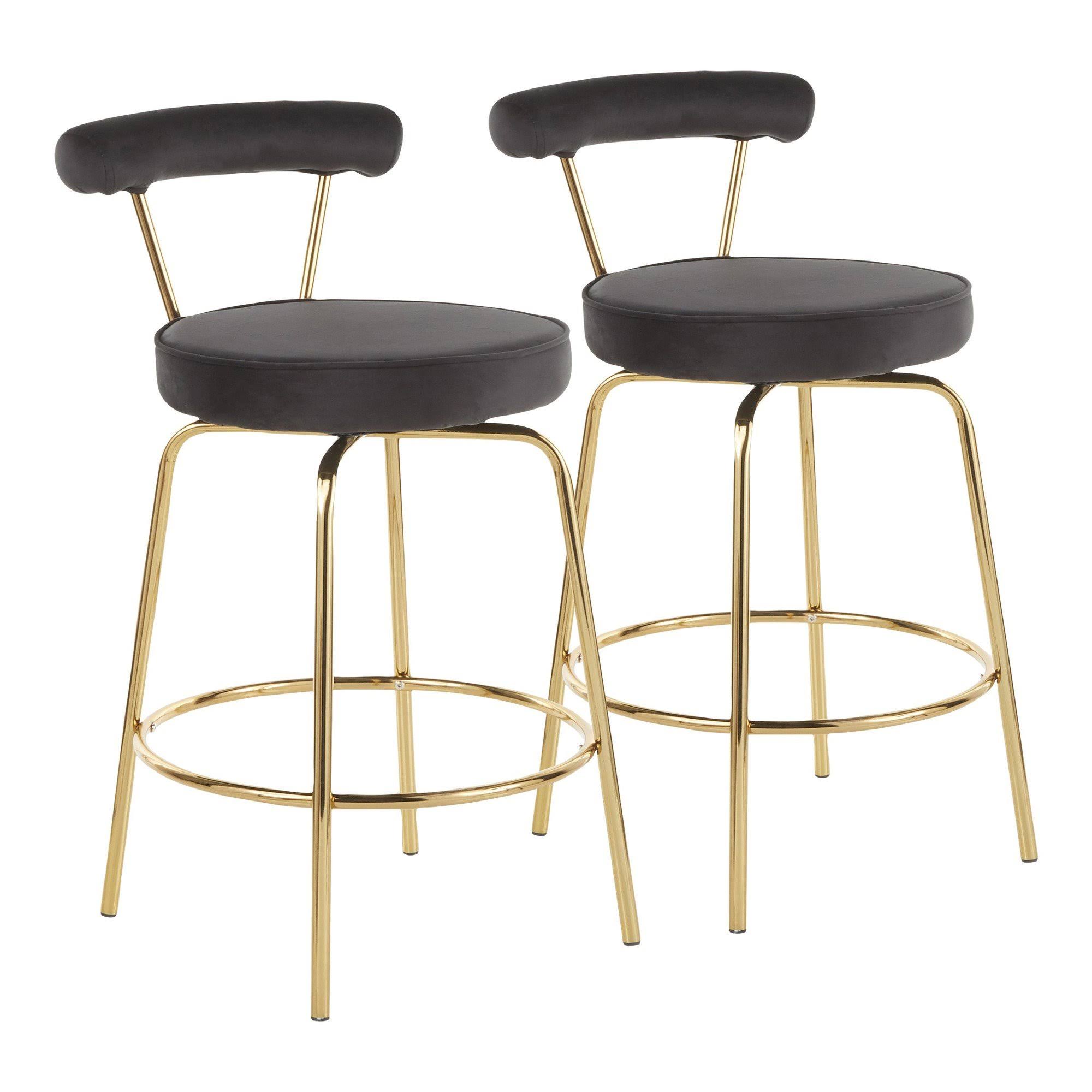 LumiSource Rhonda Counter Stool - Set of 2 - Gold Metal, Black Velvet QX_8XUUEAV7